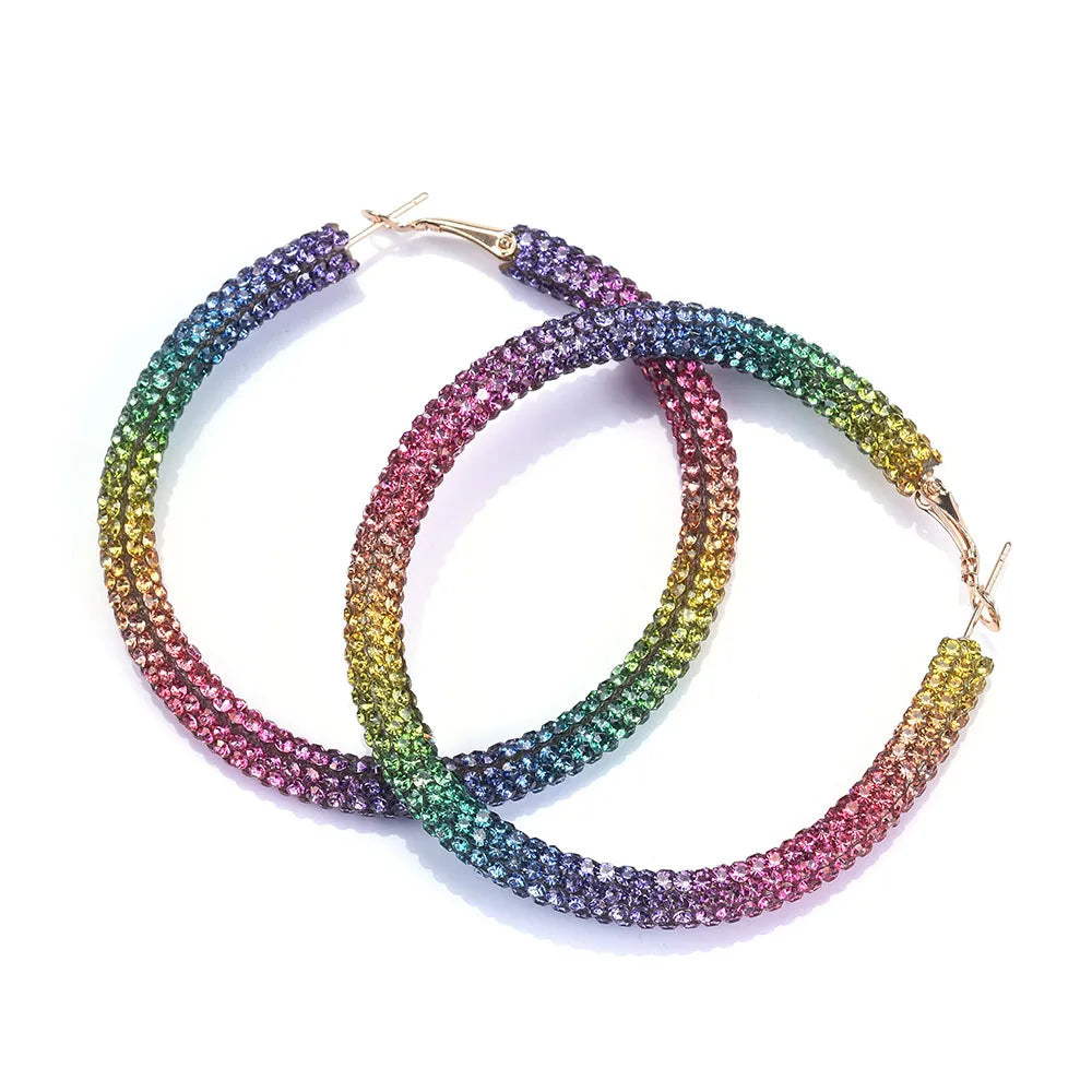 Hot Sale Trendy Crystal Diamond Circle Earrings Large Gold Plated Alloy Hoop Party Jewelry for Girls Decorative Fashionable