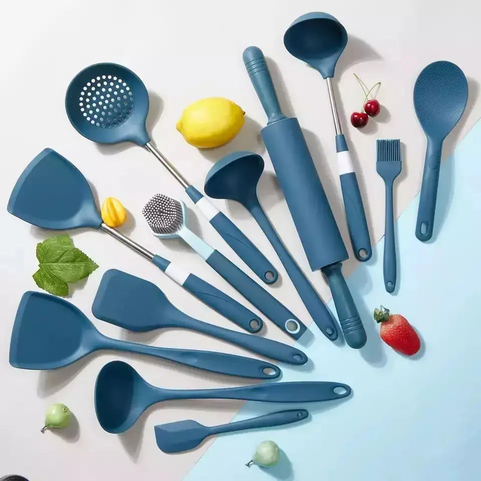 Stock Kit 12 Silicone Kitchen Utensils and Cable Set 12 Pcs Silicone Nylon Kitchen Utensils Set