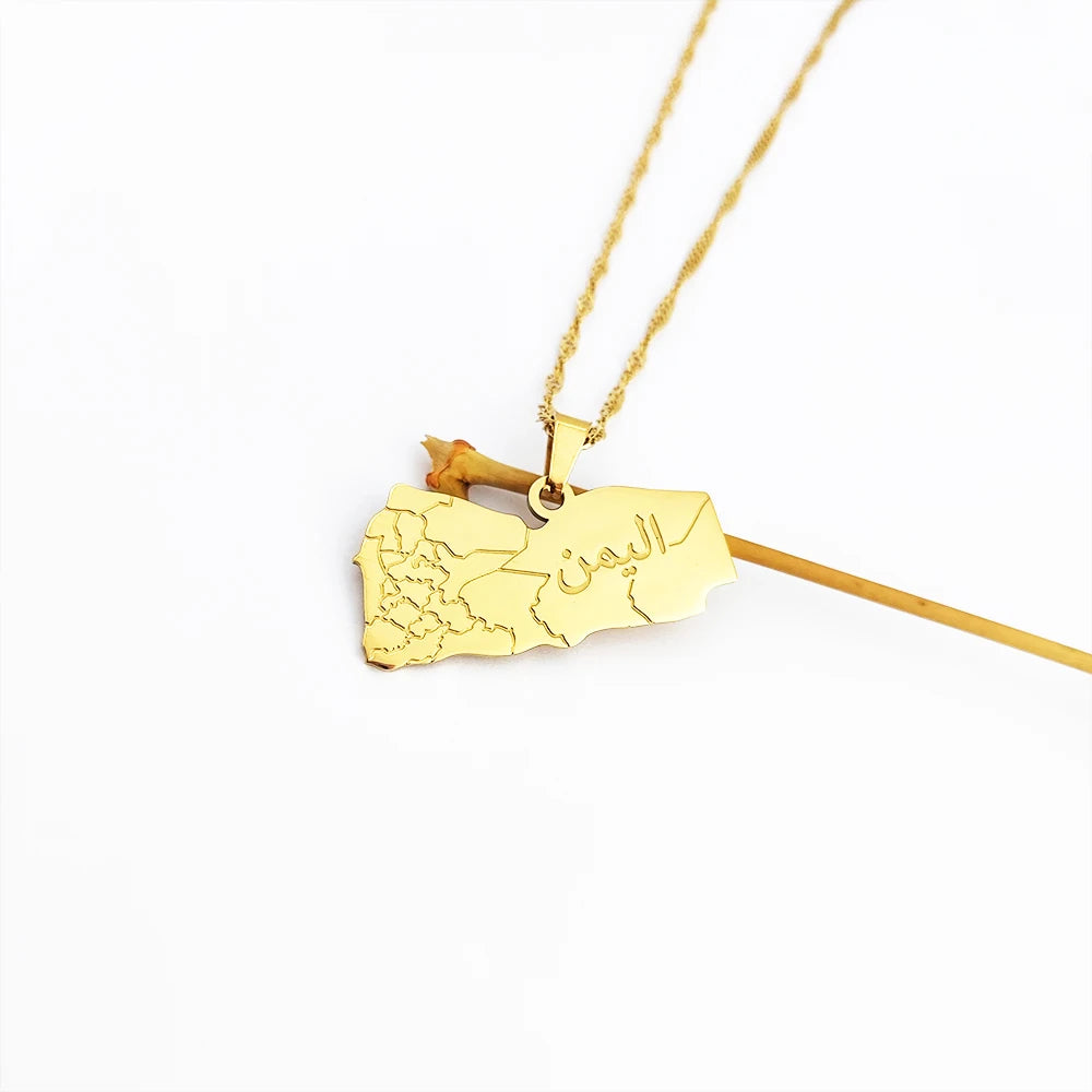Yemen Country Map Necklace Bisuteria Acero Inoxidable Collares De Acero Inoxidable Por Mayor Waterproof Necklace Non Tarnish
