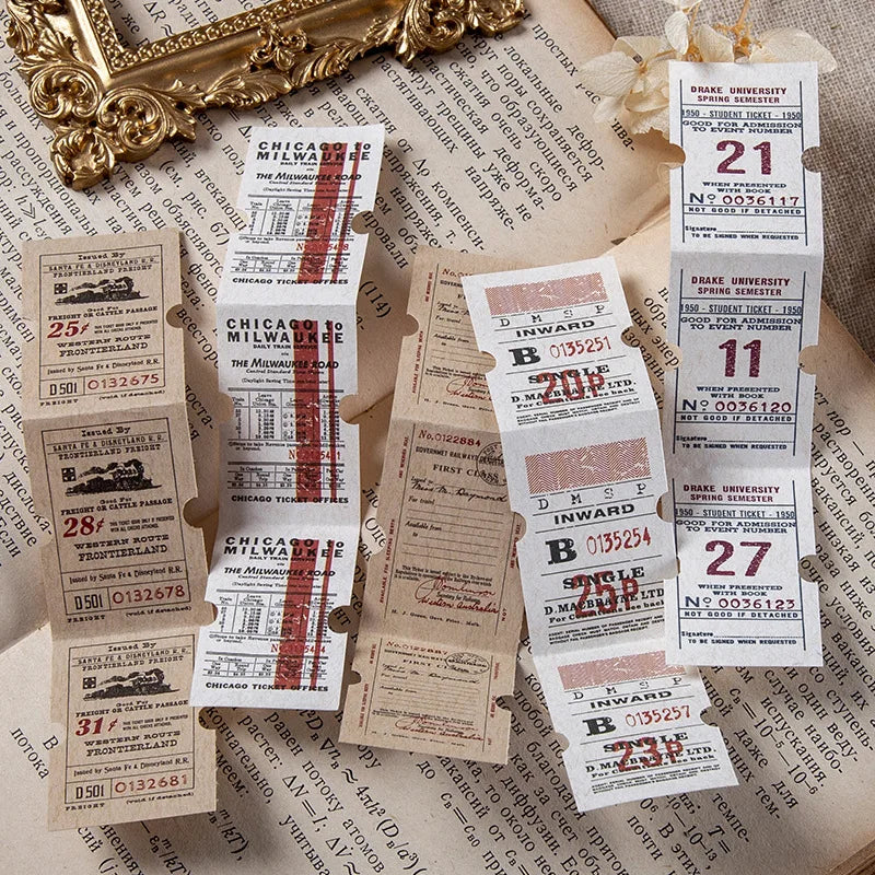 Classical Retro Ticket Backing Paper Scrapbook Paper Material Memo Pad Writing Paper Craft Art for Planner Diary DIY