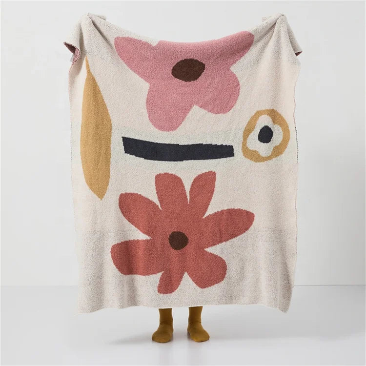 OEKO-TEX Standard Cradily Plush Flowers Knitted Throw Blanket for Winter HJLX