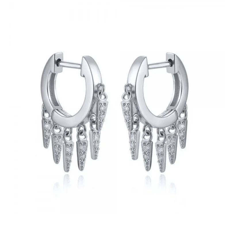 Wholesale 925 Sterling Silver Gold Geometric Tassel Zircon Hoop Earrings for Women Jewelry MegaBDM