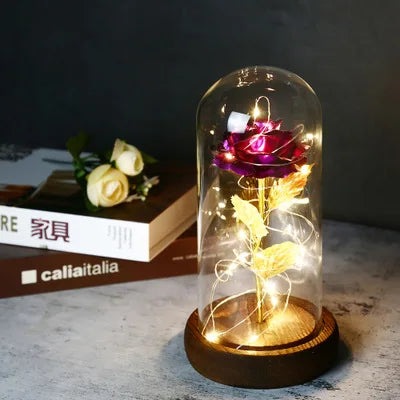 LED Gold Foiled Glass Rose 22cm for Valentine's Day Wedding & Mother's Day Elegant Decorative Flower Gift