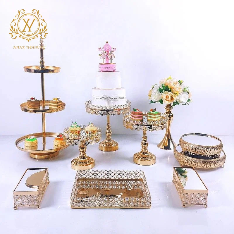 New Light Luxury Wedding Party Supplies Gold Silver Cake Stand Metal Crystal Dessert Tables for Wedding Celebration Decorations
