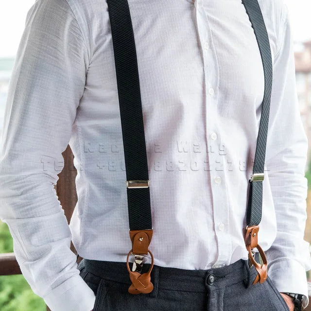 Adjustable Leather Suspender Belt for Men Wedding Y-Back Party Harness with Shoulder Straps for Formal Events