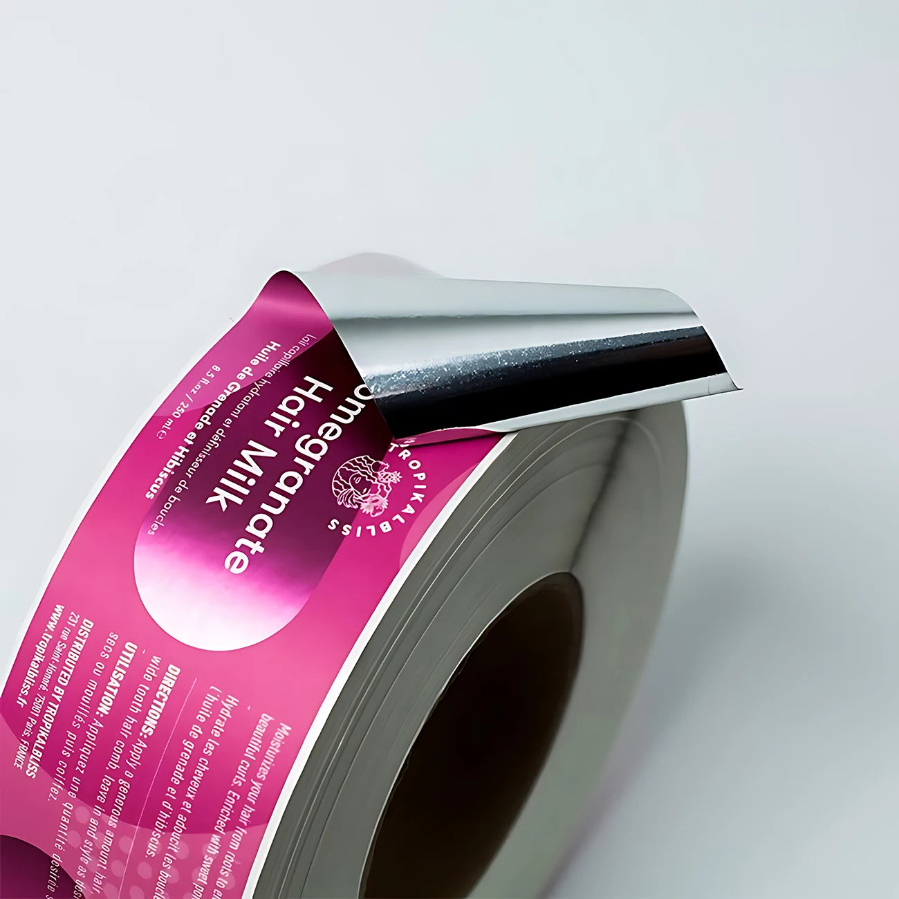 Custom Self Adhesive Silver Bopp Roll Sticker Shiny Soft Touch Printing Bottle Label for Hair Oil Product
