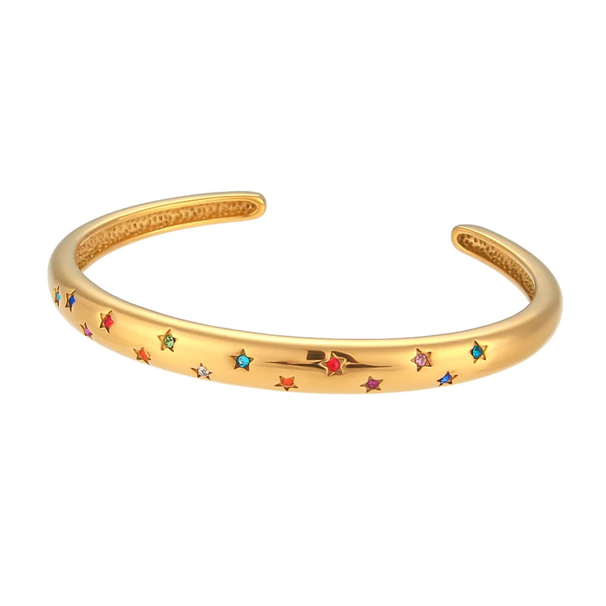 Personality Open Bracelet Jewelry Unique Stainless Steel Gold Plated Bracelet Octomoment Round Zircon Bracelet for Women Girls