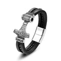 Personalized Simple Hip Hop Stainless Steel Magnetic Clasps Real Leather Bracelet Genuine Leather Wolf Head Viking Bracelets
