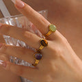 Fashion Jewelry Rings 18K Gold-plated Stainless Steel Oval Natural Gemstone Rings for Jewelry Women YRS606