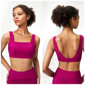Wholesale Ribbed Patchwork Square Neck Fixed Padded One Piece Adjustable Yoga Tops Women Gym Fitness Sports Bra