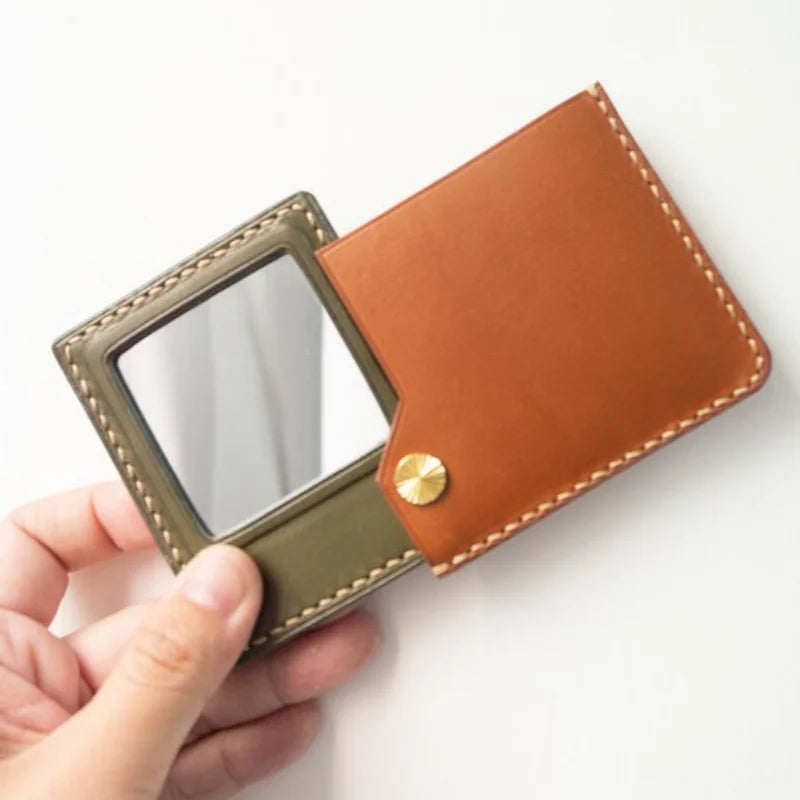 Beauty Metal Portable PU Leather Compact Mirror Giveaway Cosmetic Pocket Mirror Small Mirror With Stand