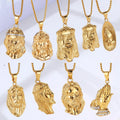 Vintage Men Gold Religious Praying Hand Jesus Piece Pendant Custom Logo Jewelry Stainless Steel Lion Compass Medusa Necklace