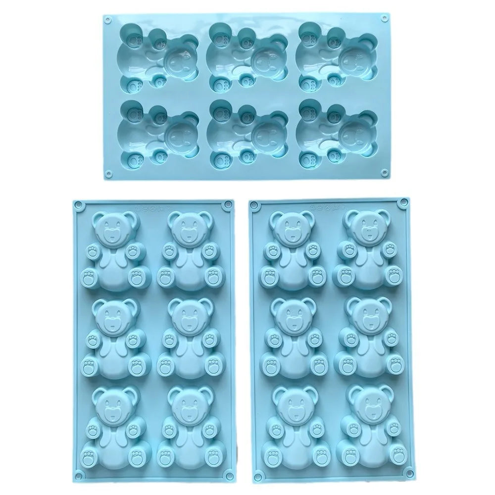 HY 6 Cavity Lovely Bear Cake Mold Silicone Mold for Soap Bar Chocolate Making