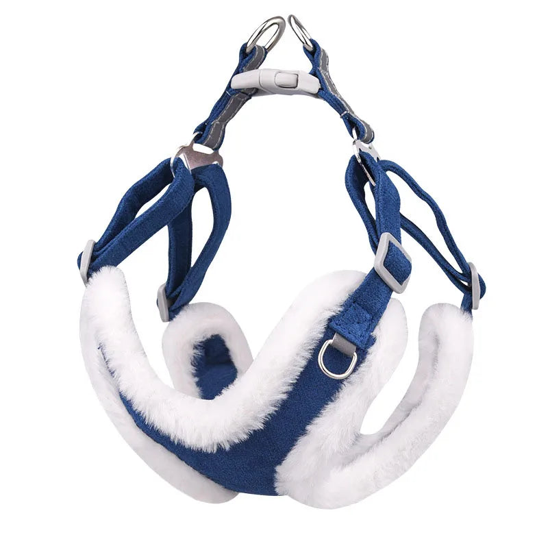 QUCHONPET Velvet Pet Harness and Leash Set Winter Warm Reflective and Breathable Soft Adjustable Dog Cheat Harness for Cats