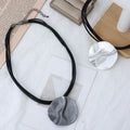TongLing Black Nahlock Textured Circle Necklace Women Simple Jewelry Dainty Layered Choker Necklaces
