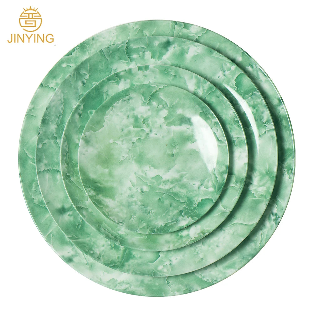 Hot Sell Green Colorful Marble Dinner Plates Set Porcelain Dinnerware Ceramic Hotel Use Tableware Wedding Event