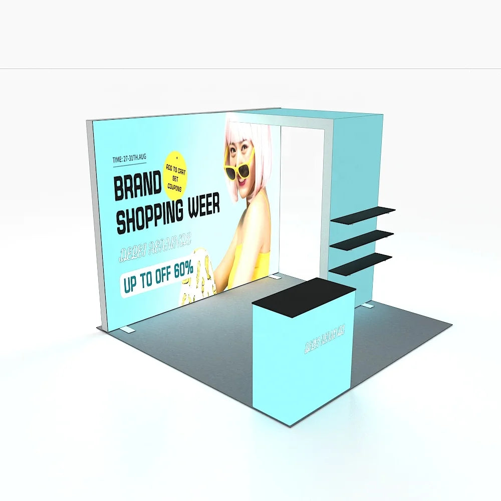 Aluminum SEG LED Backlit Wall Light Box Shelf Display Portable 10x10 Trade Show Booth Exhibition