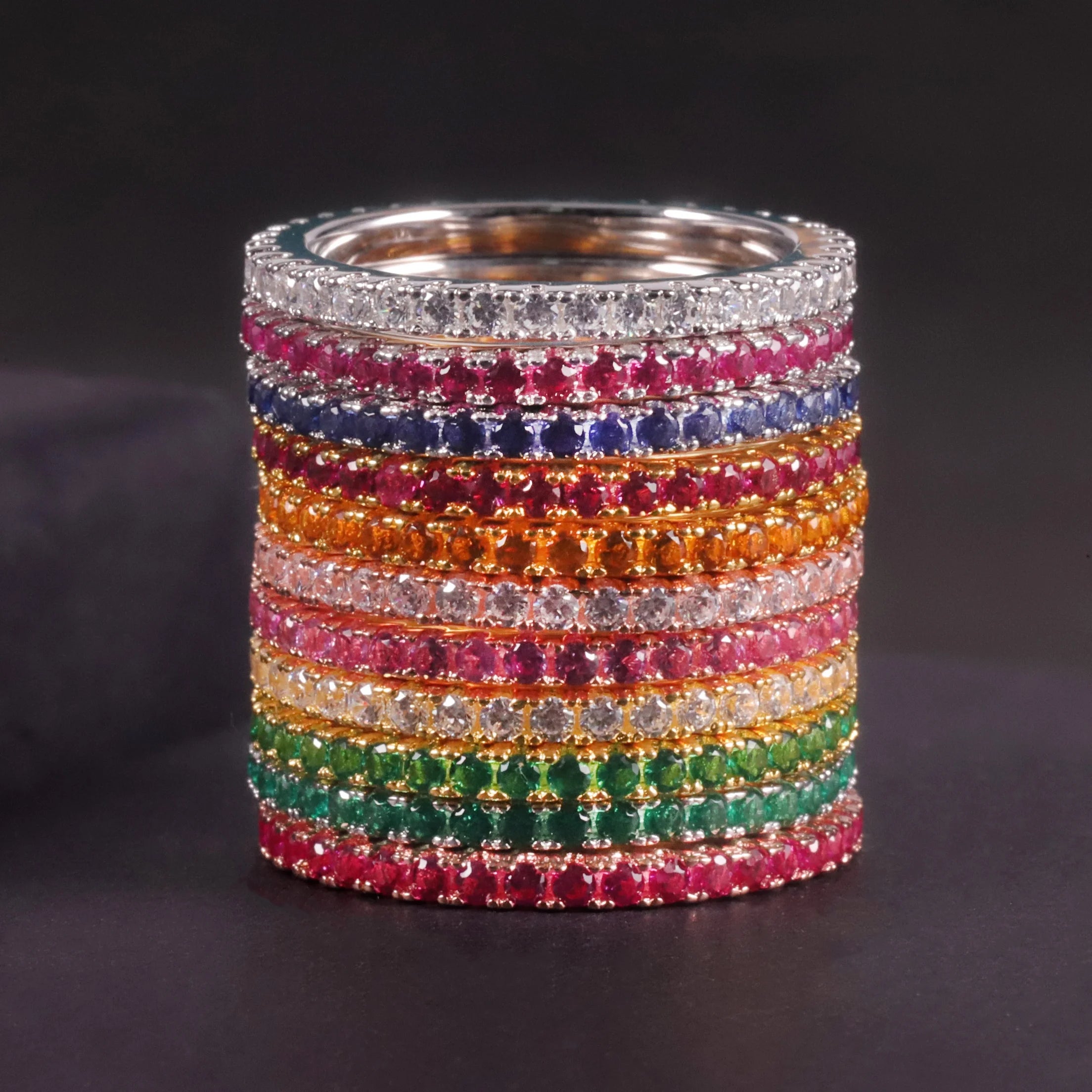 KH211 Abiding Supplier Direct Sale Pave Tennis Design 925 Sterling Silver Simulated Diamond CZ Full Eternity Ring Jewellery