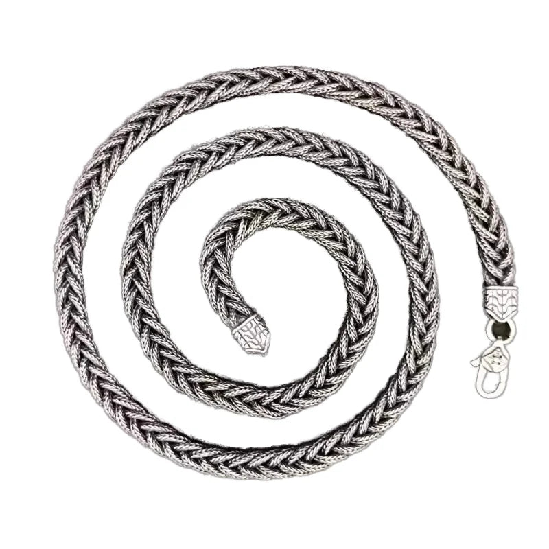 BOCAI Retro Fox Tail Hand Woven Necklace Men's Women's Fashion Jewelry Punk Style Fine Chain Link Bracelets S925 Silver Fried