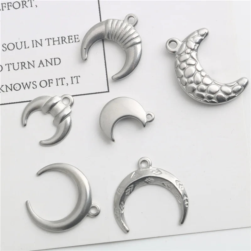 Stainless Steel Various Sizes Moon Horn Pendant Bracelet Necklace DIY Taige Jewelry Accessories