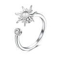 Adjustable CZ Rings 925 Sterling Silver Rhodium Plated Oval Cut Romantic Sun Flower Prong Setting Women Wedding Anniversary