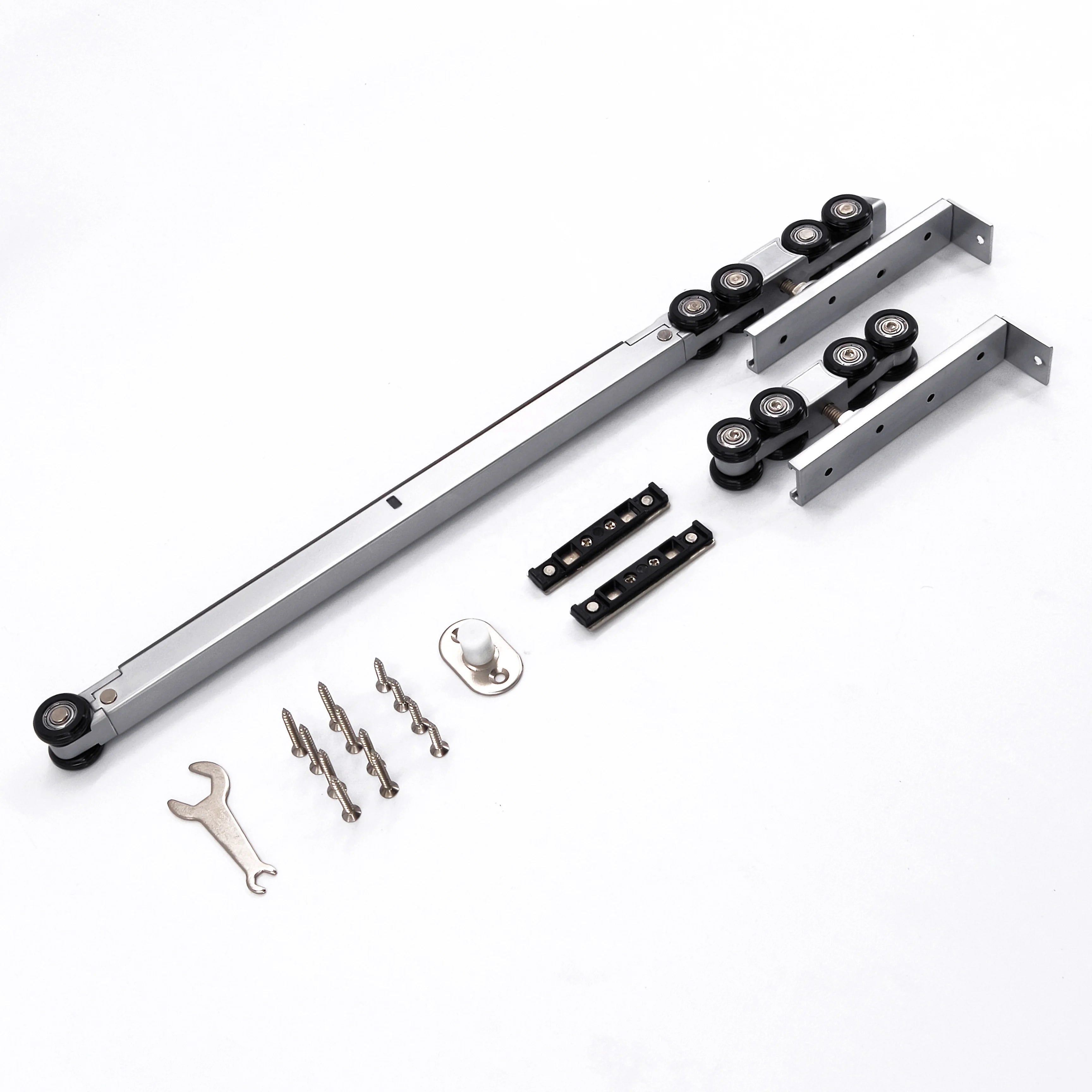 Double Soft Closing 8-Wheel Heavy Duty Nickel Sliding Door Track and Roller with 100kg Capacity for Modern Hotel Use