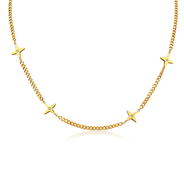 Fashion Dainty Women's Stainless Steel Link Chain Casual/Sporty Anniversary Star Crystal Charm Necklace