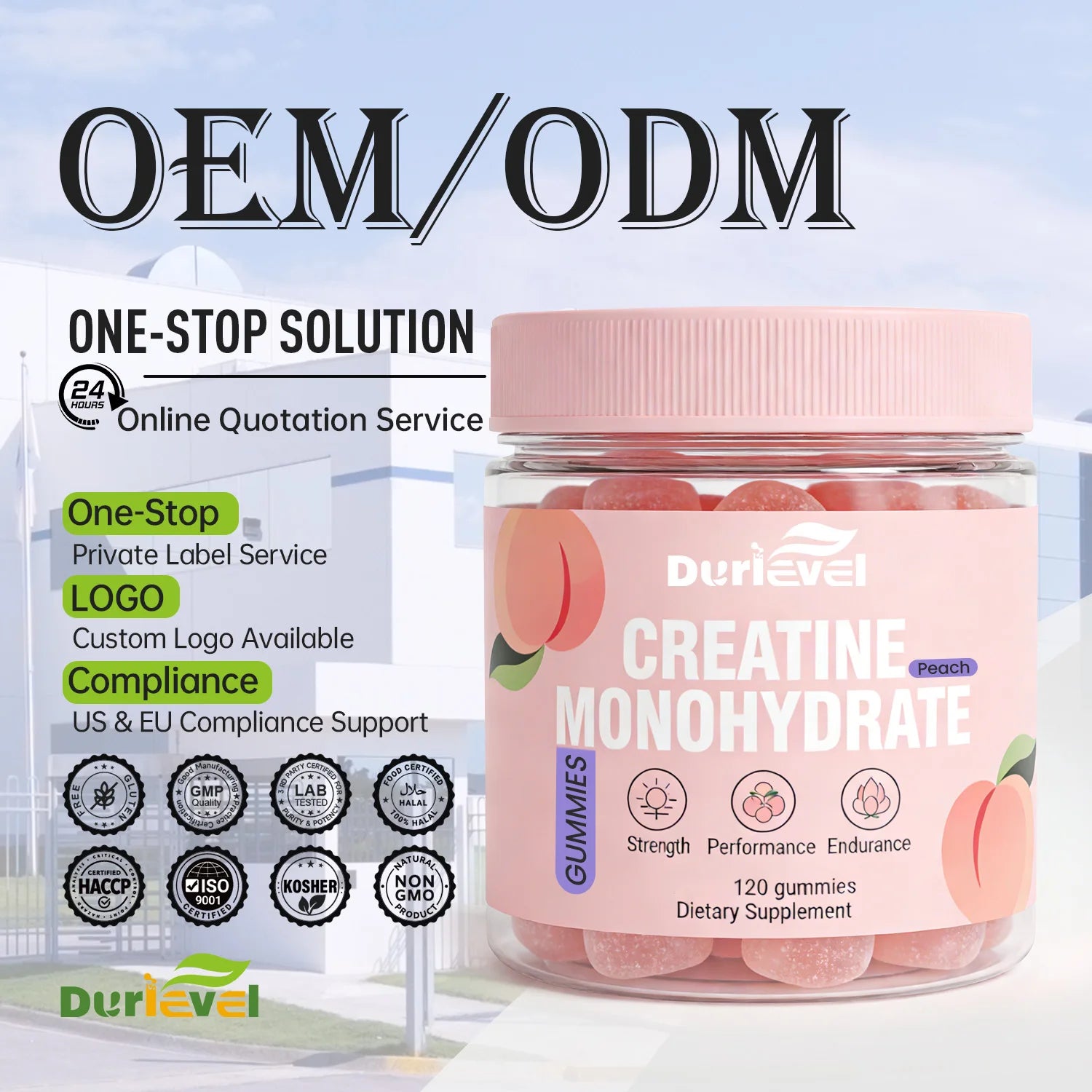 Sugar Free Creatine Gummies Creatine Hydrochloride HACCP NSF Full Customization Product Ingredients Packaging One Stop Service