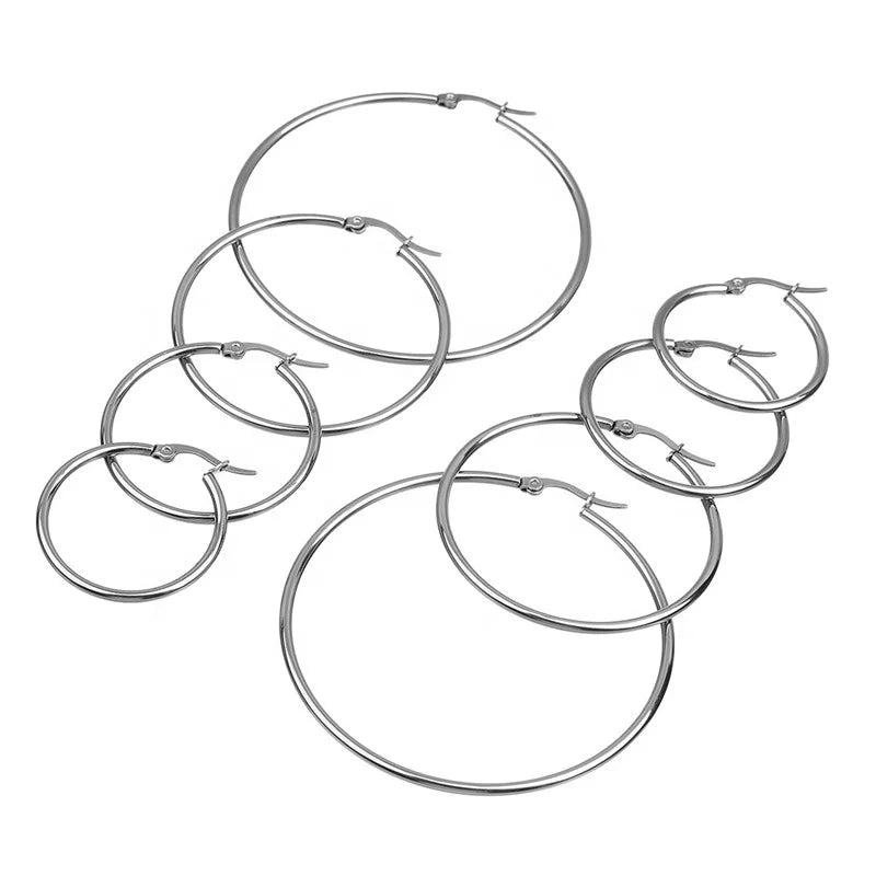 High Polished Simple Punk Piercing Jewelry Titanium Steel Hoop Earring Unisex Stainless Steel Round Wire Circle Earring