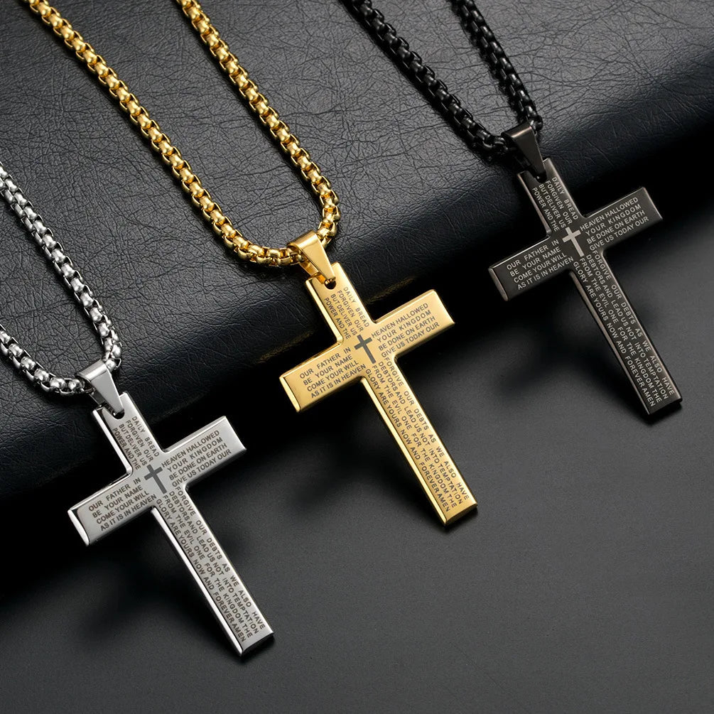 Cross Border Stainless Steel Cross Necklace for Men Colorfast and Personalized Hip-hop Jewelry Wholesale for Women