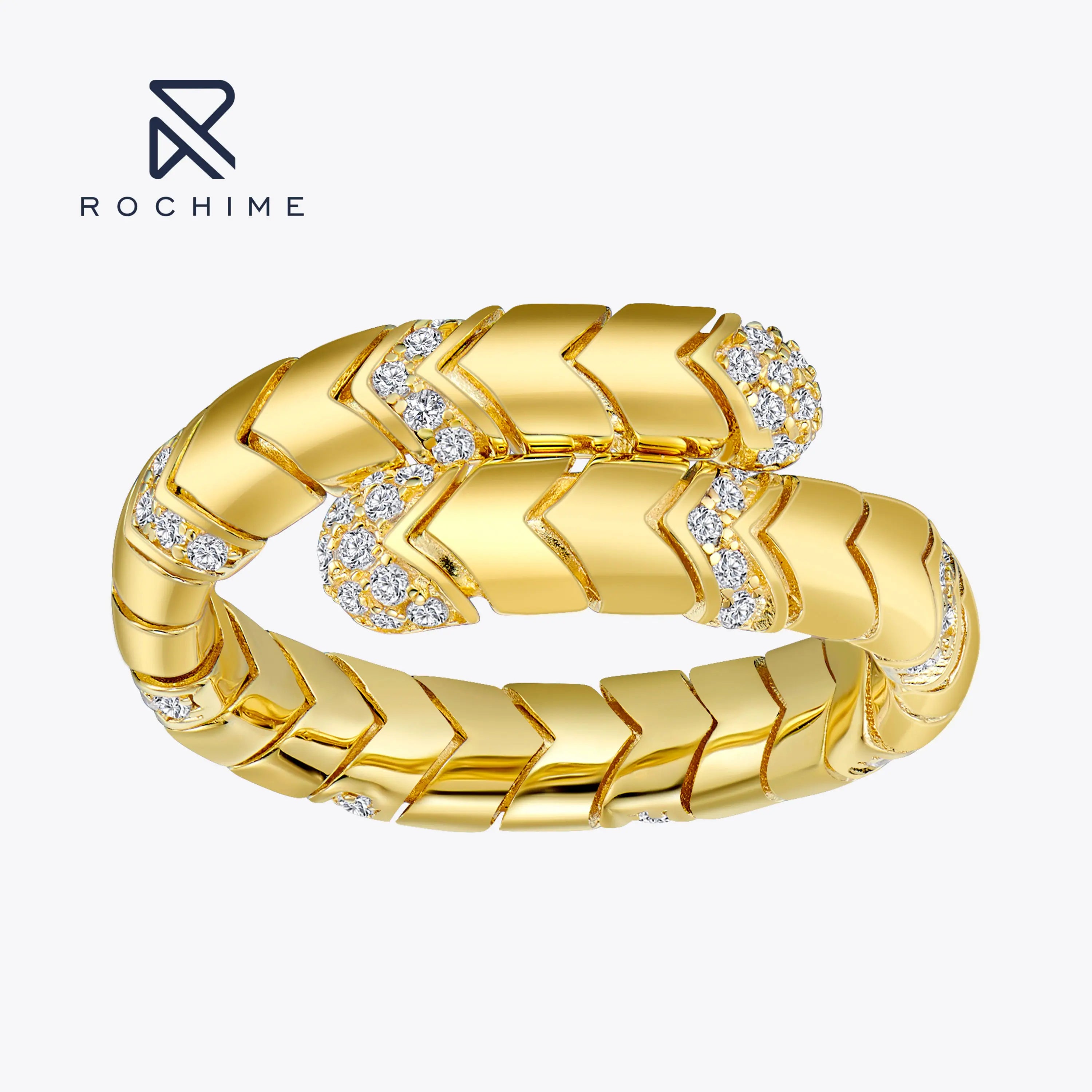 Rochime  Vintage  Double Spiral  Snake Ring  Gold Plated Open Ring Luxury Fine Jewelry for Female