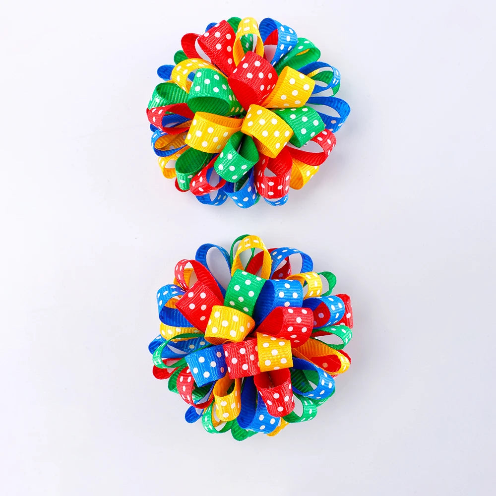 CN 2Pcs 3Inch Grosgrain Ribbon Hair Bow with White Dot Multi Color Back to School Hair Clip for Girls Kids