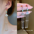Chinese Design Ancient Style Lotus Tassel Earrings Long Pendant Tassel Retro Studs Earrings Women