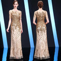 Women Lady Bridal Evening Gown Dress Elegant Graceful Golden Short Sleeve Party Dress