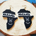 Custom African Map Shape Wakanda Words Printed Black Beauty Wood Earrings