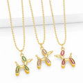 Wholesale Fashion Jewelry 18K Balloon Dog Pendant Necklace Colorful Micro Zircon Engravable Dog Necklaces for Women Jewelry