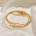 Nabest 18K Gold Plated Hollow Double Heart Stainless Steel Bangles Minimalist Jewelry Women Waterproof Rhinestone Bracelet & Ban