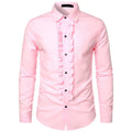 RNSHANGER Pink Ruffle Ruche Frill Tuxedo Shirt for Men Retro Long Sleeve Button Down Pleats Shirt Mens Wedding Party Shirts