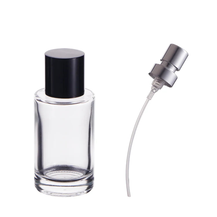 Stock 30Ml 50Ml 100Ml Transparent Spray Glass Bottle Cylindrical Glass Perfume Bottle Custom Box