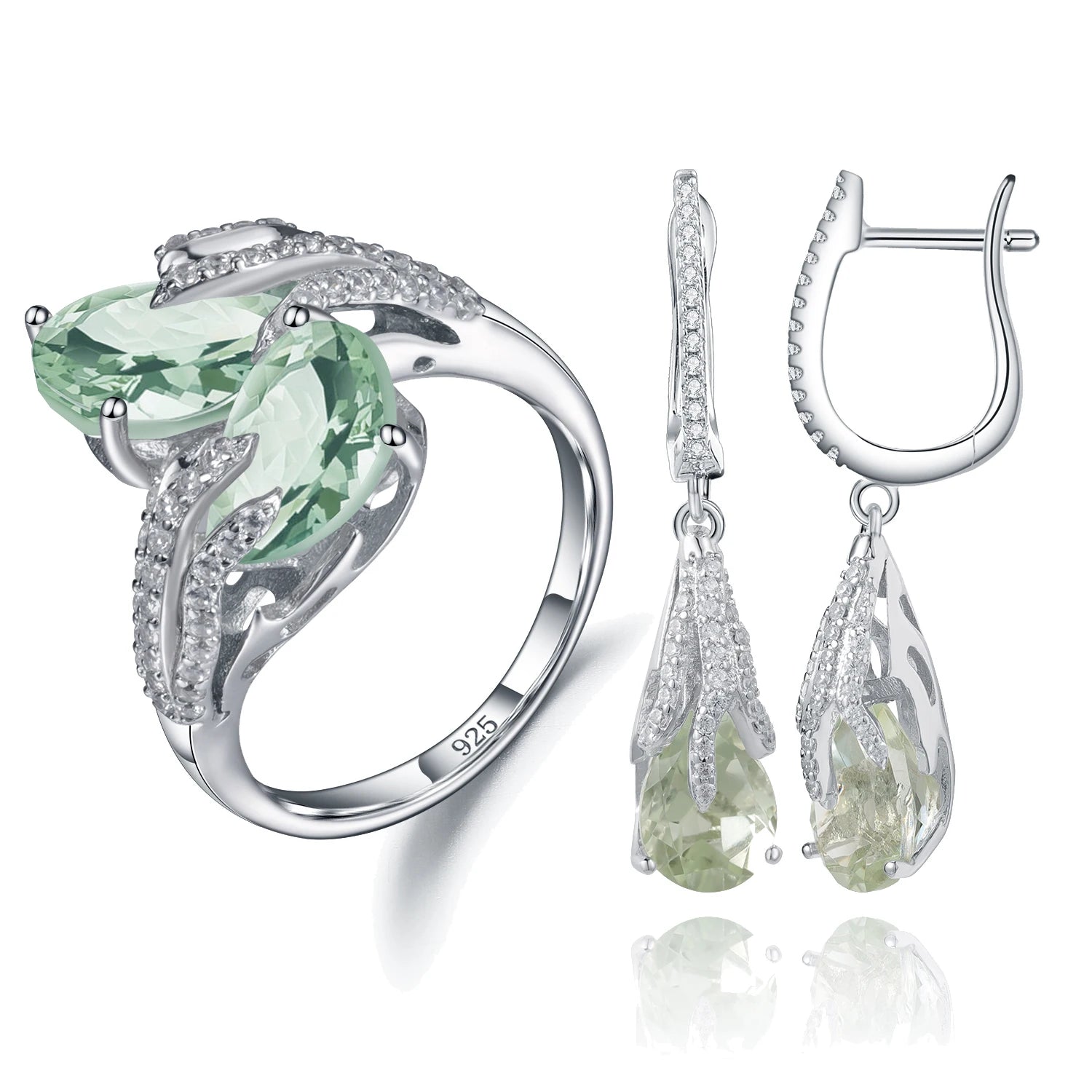 C6499E Abiding Fine Jewelry Brand New Style Natural Prasiolite Gemstone 925 Sterling Silver Trendy Jewelry Set for Girls