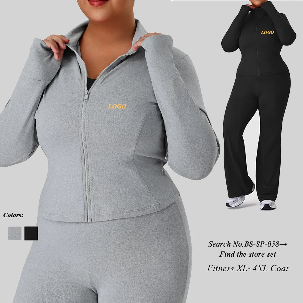 Plus Size Women Yoga Jacket Long Sleeve Warm Sports Top Autumn Winter Zip up Stretch Milk Silk Running Jacket for Gym