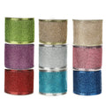 Metallic Edge Polyester Satin Wired Ribbon with Blue Glitter for Christmas Bows-Customizable Colors