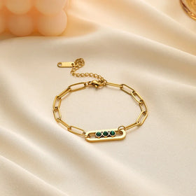 Delicate 18K Gold Plated Chain Bracelet Non Fade Jewelry Stainless Steel Stacked Natural Stone Bead Bracelet for Women Girls