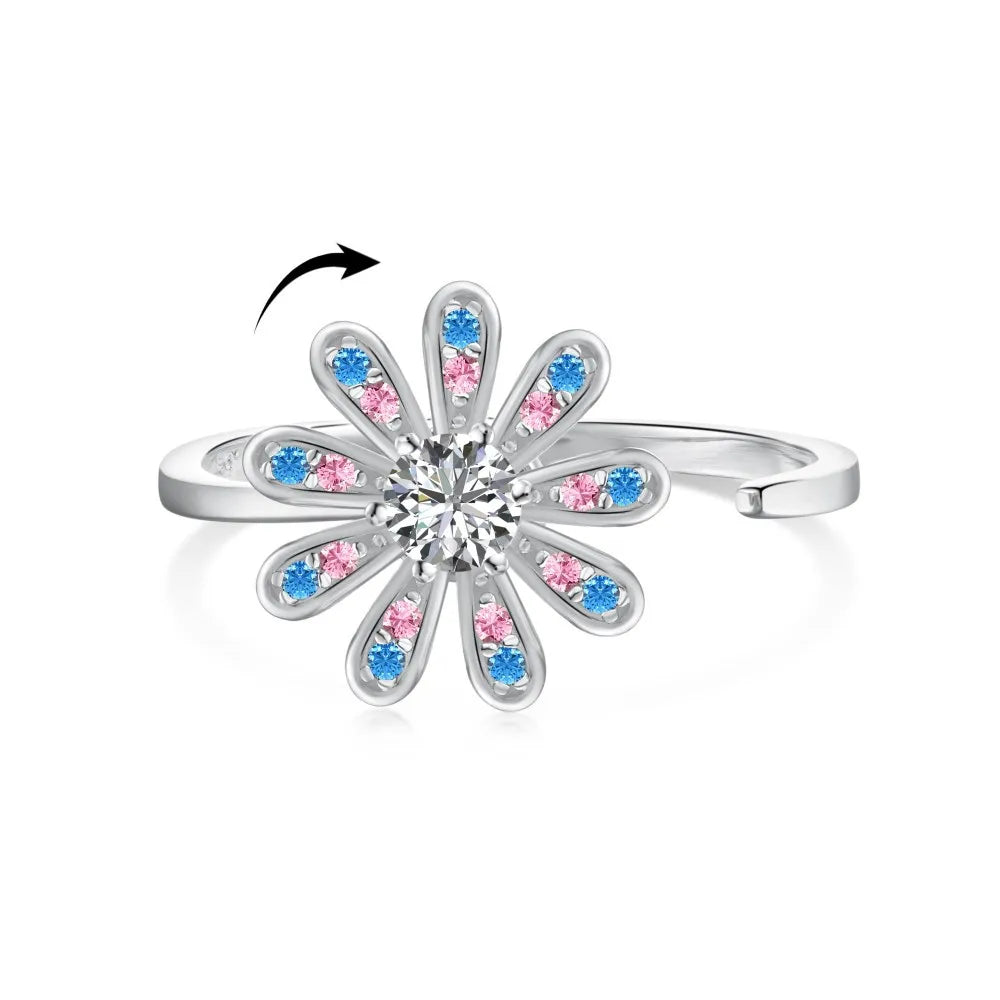 ACME Fashion  Rotatable Anxiety Charm Spinning 18K Gold Plated  S925 Silver Waterproof   Vintage Sunflower Rings For Women