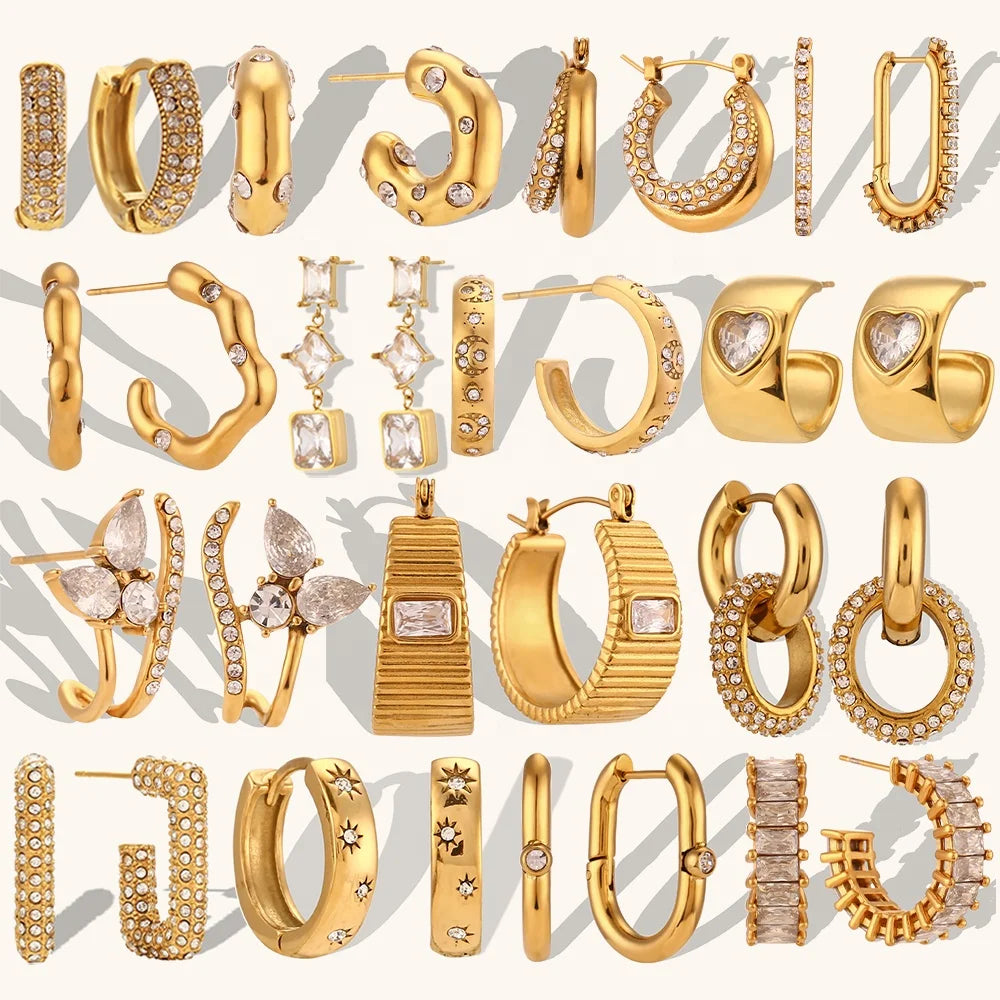 Ding Ran 2023 New Trendy Fine Jewelry Set Stainless Steel AAA White Zircon Earrings for Women