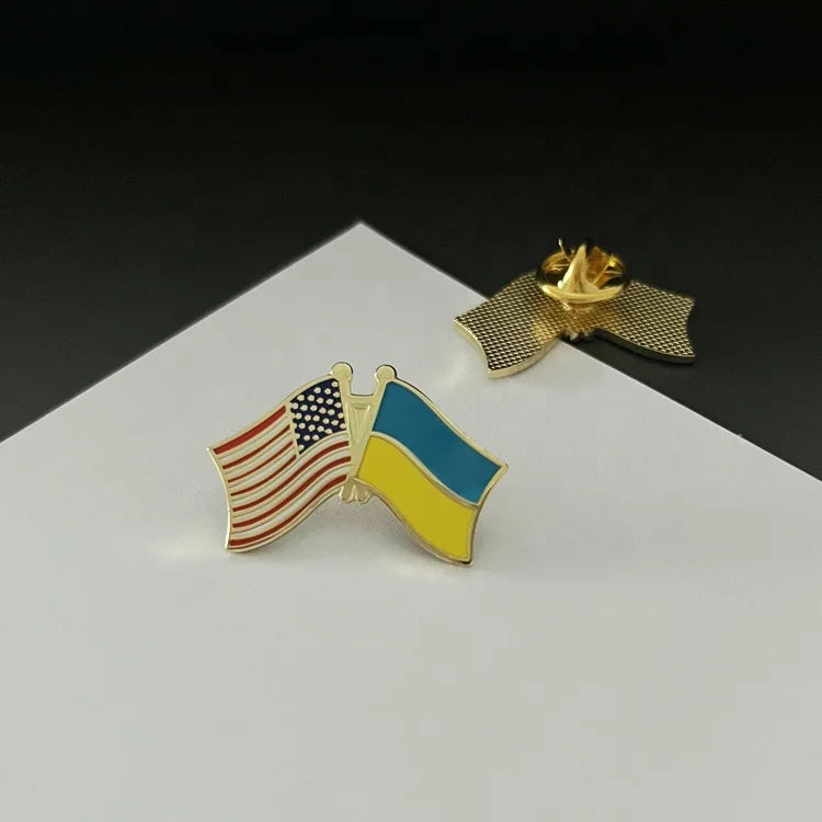 Custom Country Metal USA Flag Gold Hard Soft Enamel Pin UKR Lapel Pin