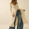 Factory Custom Long Button Front Cardigan Sweaters Women Spring Summer Pointelle Rib-Knit Duster Cardigan Sweater for Women