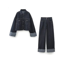 Spring New Denim Set Women Two Piece Pants Set Jacket and Jeans 2 Piece Set