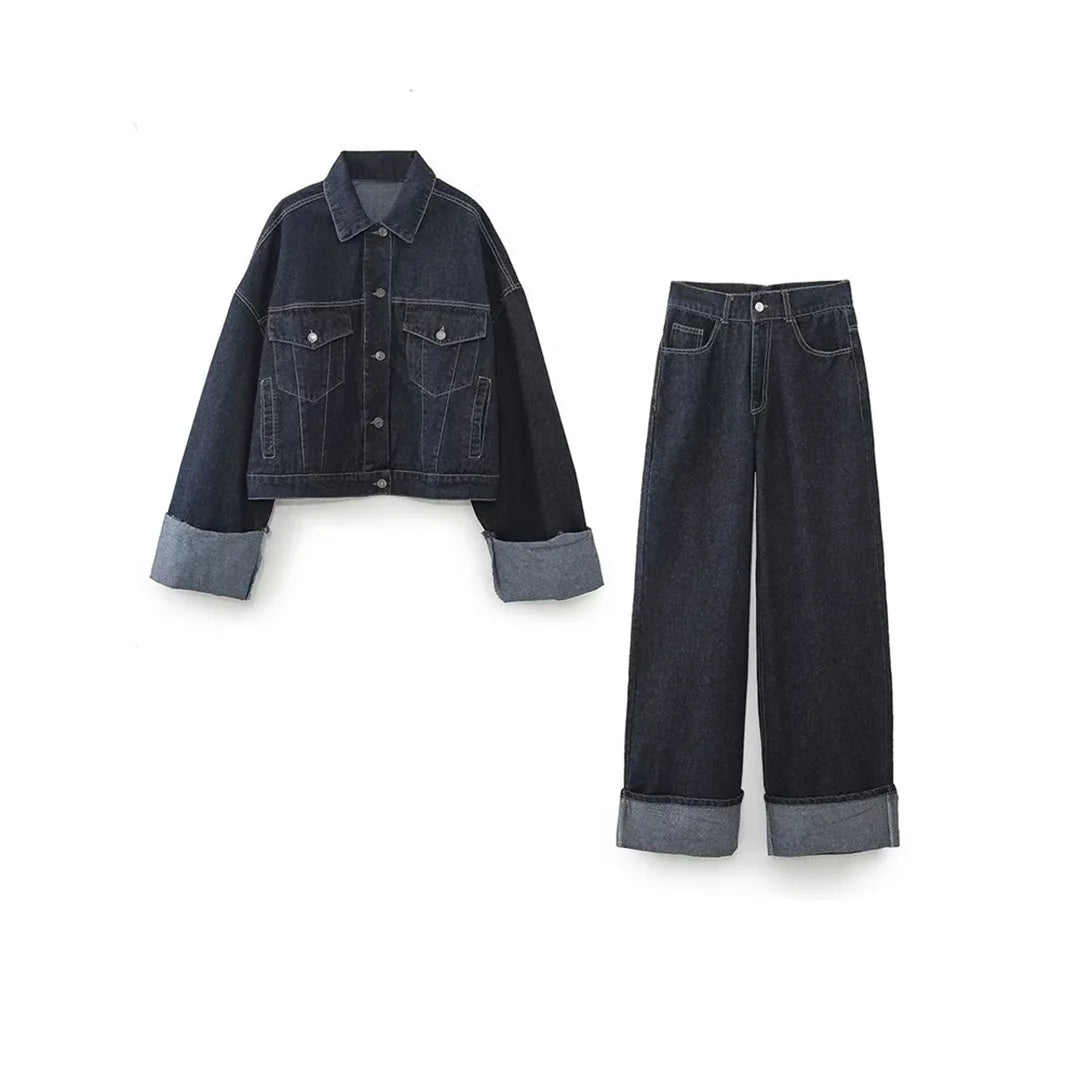 Spring New Denim Set Women Two Piece Pants Set Jacket and Jeans 2 Piece Set