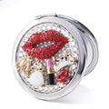Handmade Luxury Rhinestone Lip Shaped Compact Mirror Women Crystal Makeup Pocket Mirror With Dual Sided Glass for Travel Gift